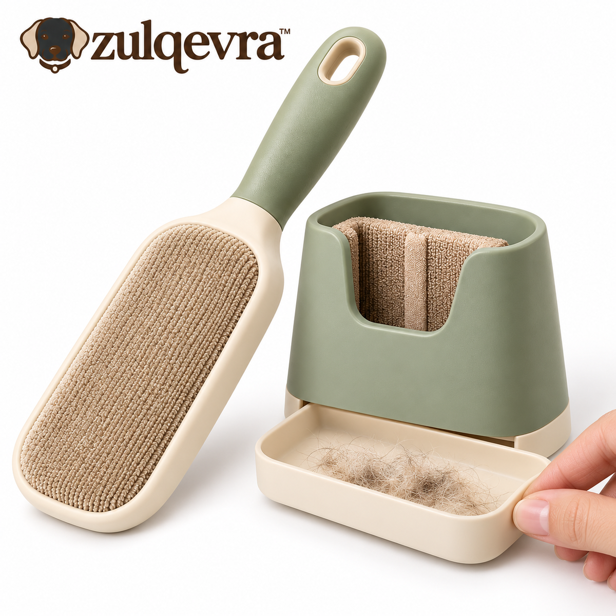 Zulqevra™ CoatRoll Textile Fur Brush & Dock